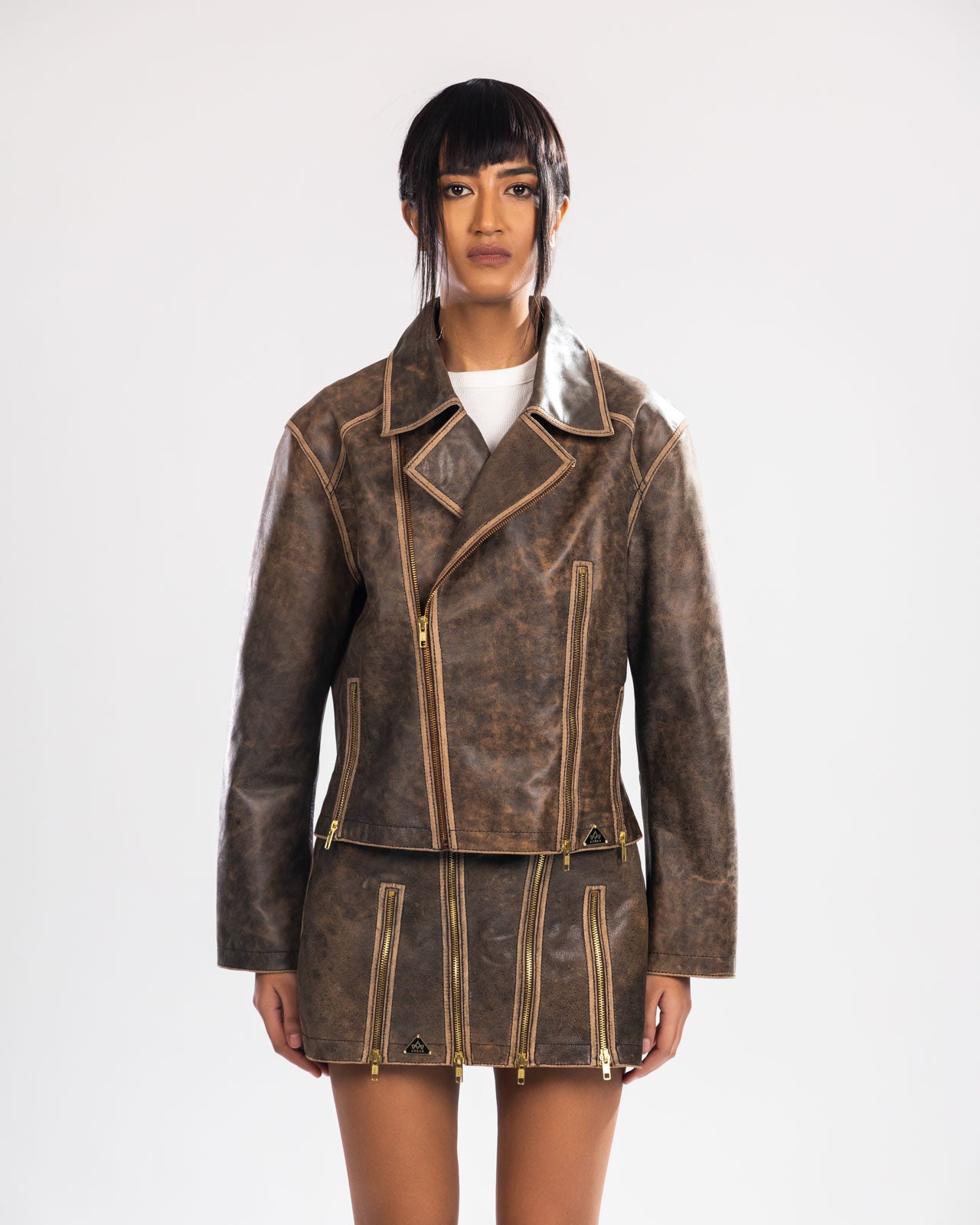 ZIPPED UP DISTRESSED LEATHER SET