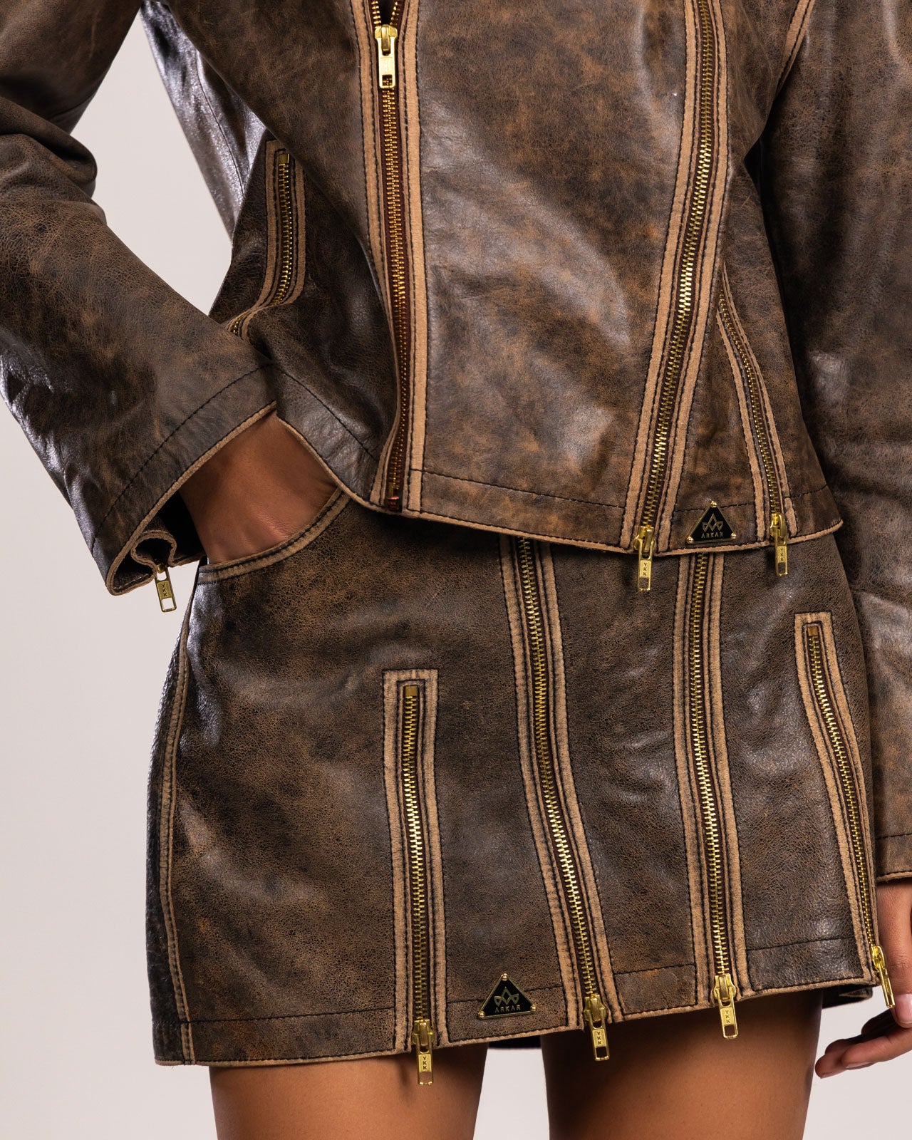 ZIPPED UP DISTRESSED LEATHER SET