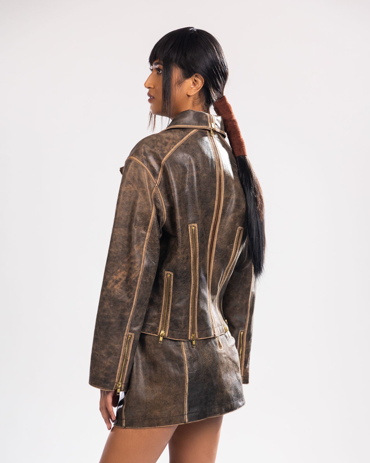 ZIPPED UP DISTRESSED LEATHER SET