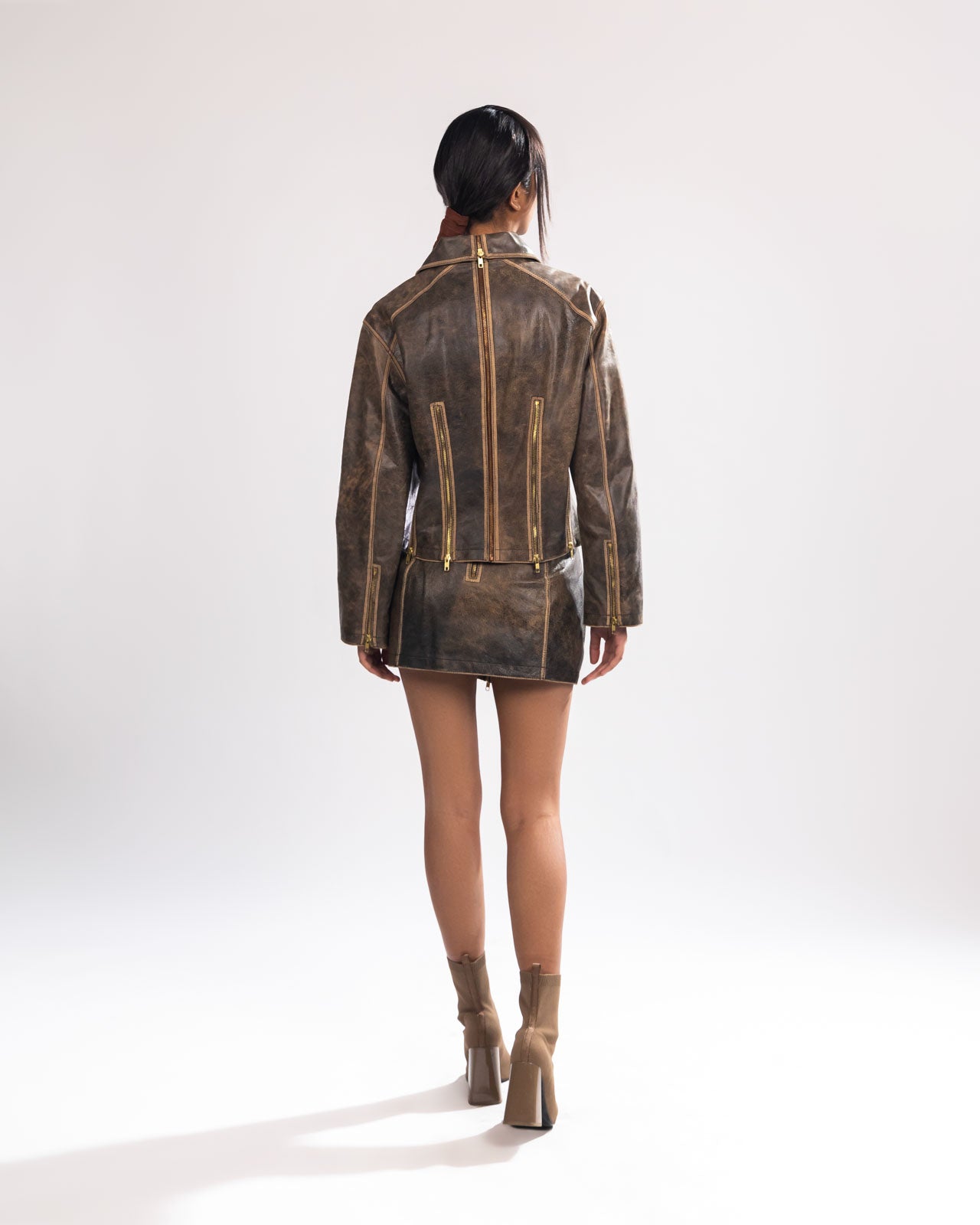 ZIPPED UP DISTRESSED LEATHER SET