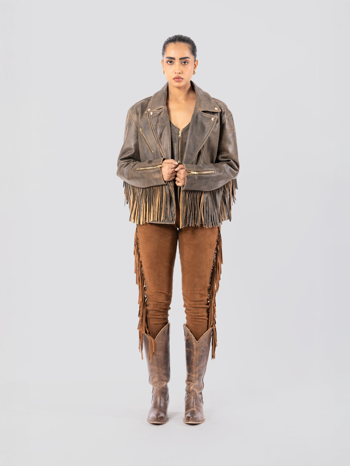 FUDGE FRINGE BIKER JACKET