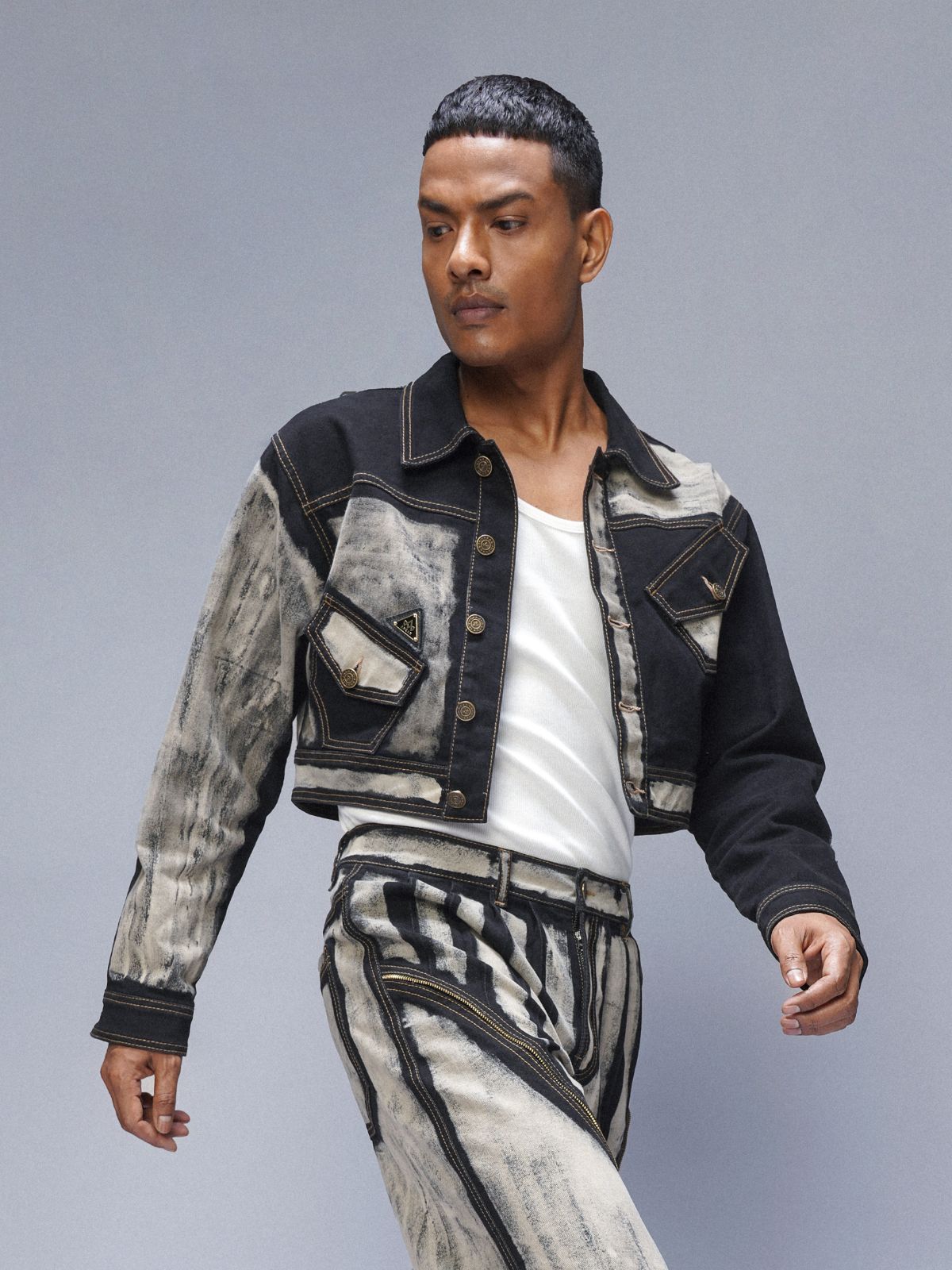BLACK BONE CROPPED DENIM JACKET