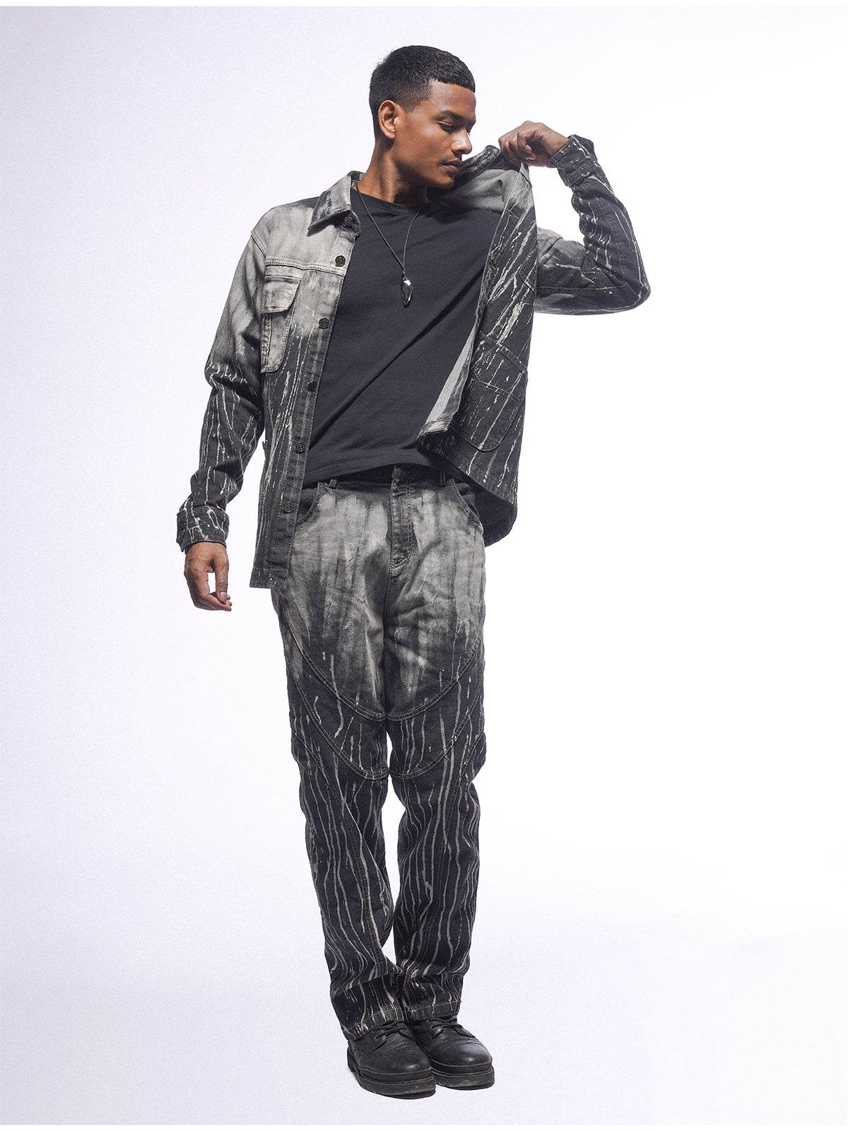 STREAKY GREYSCALE DENIM SHIRT JACKET