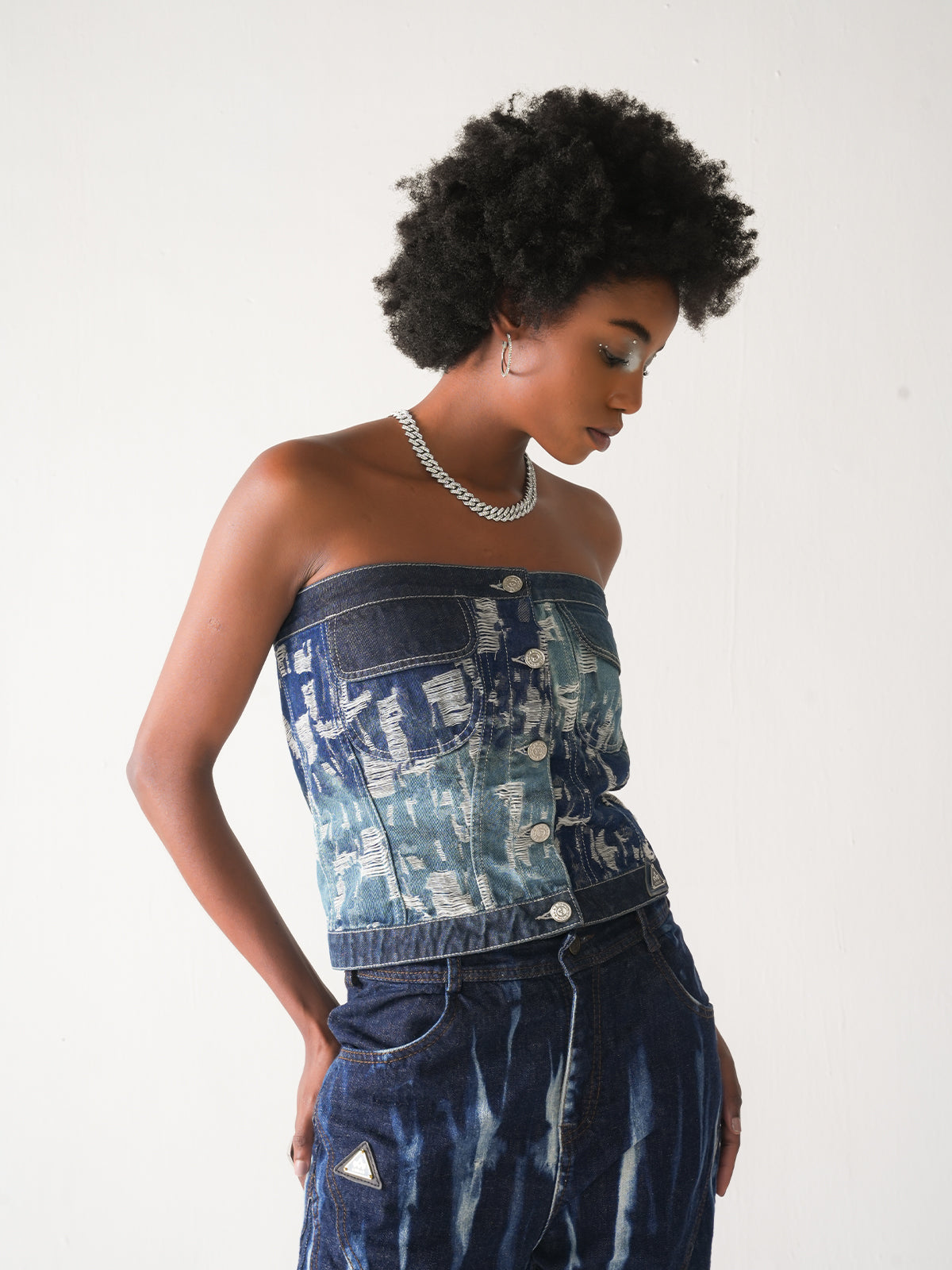 FADERIPPED DENIM TUBE TOP