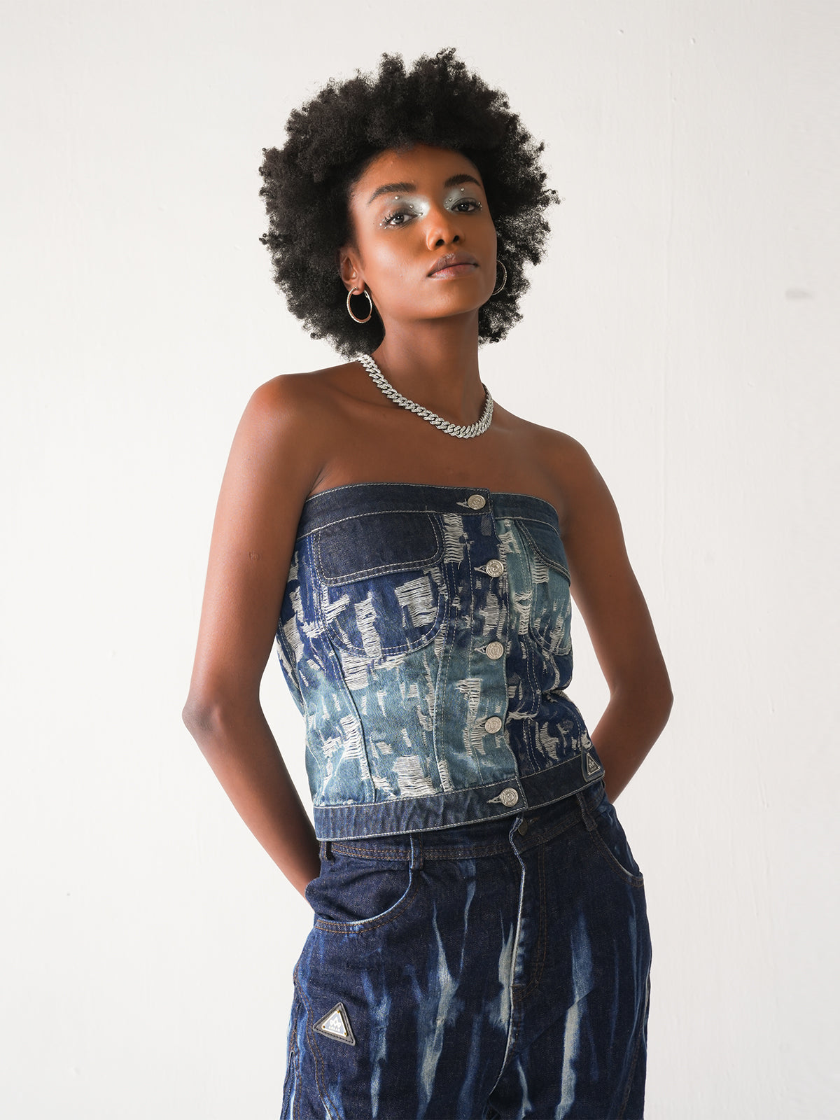 FADERIPPED DENIM TUBE TOP