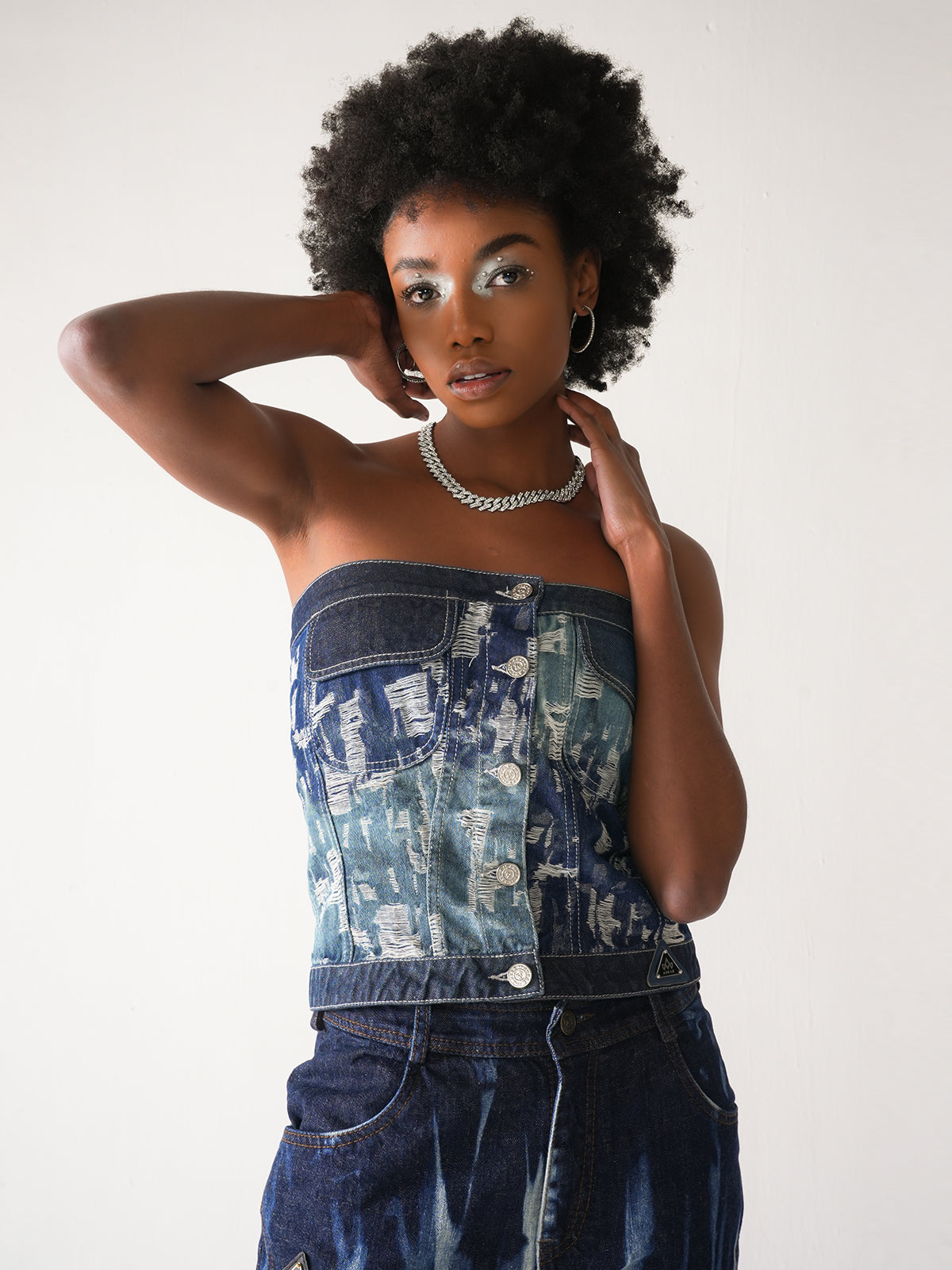 FADERIPPED DENIM TUBE TOP