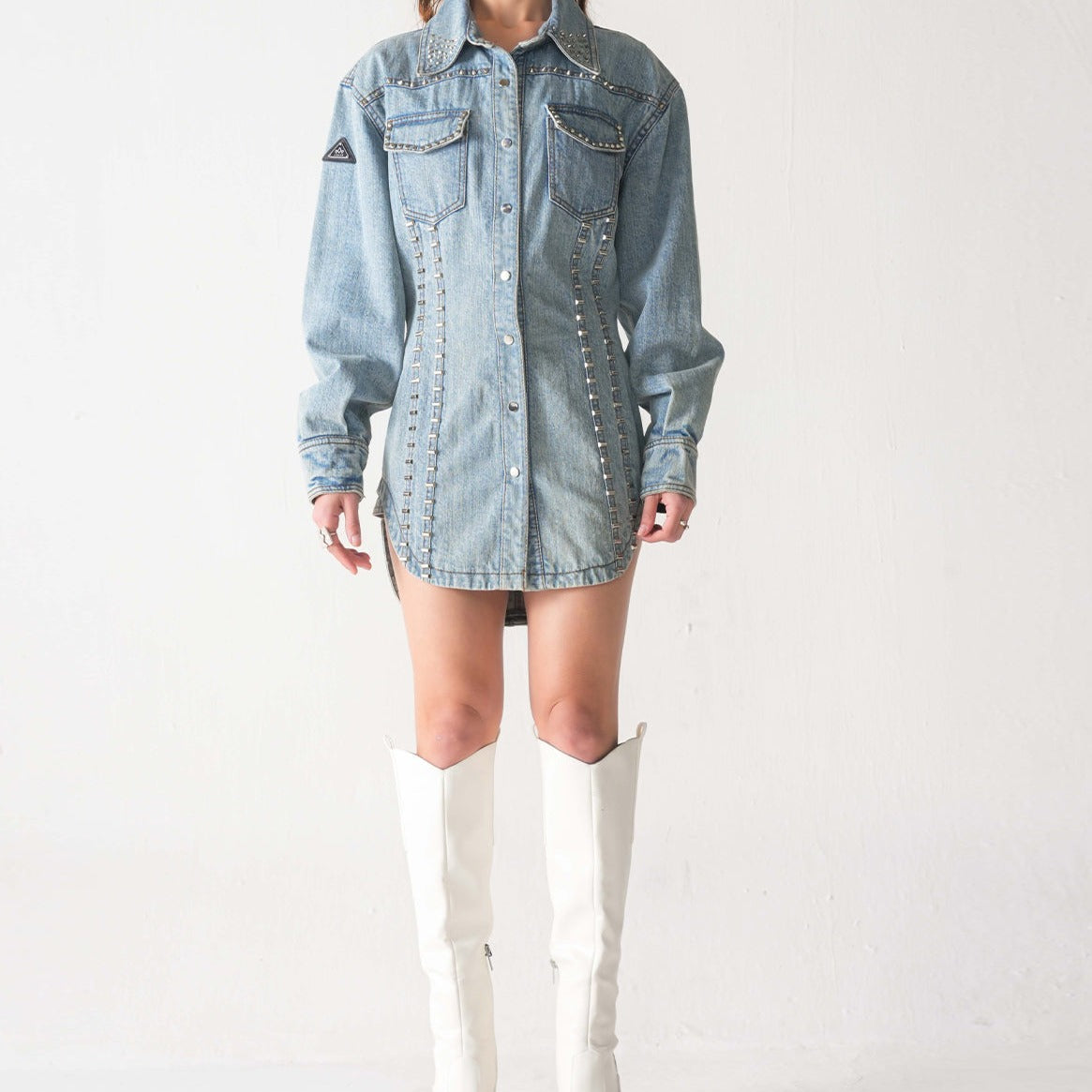 HANDE STUDDED DENIM DRESS