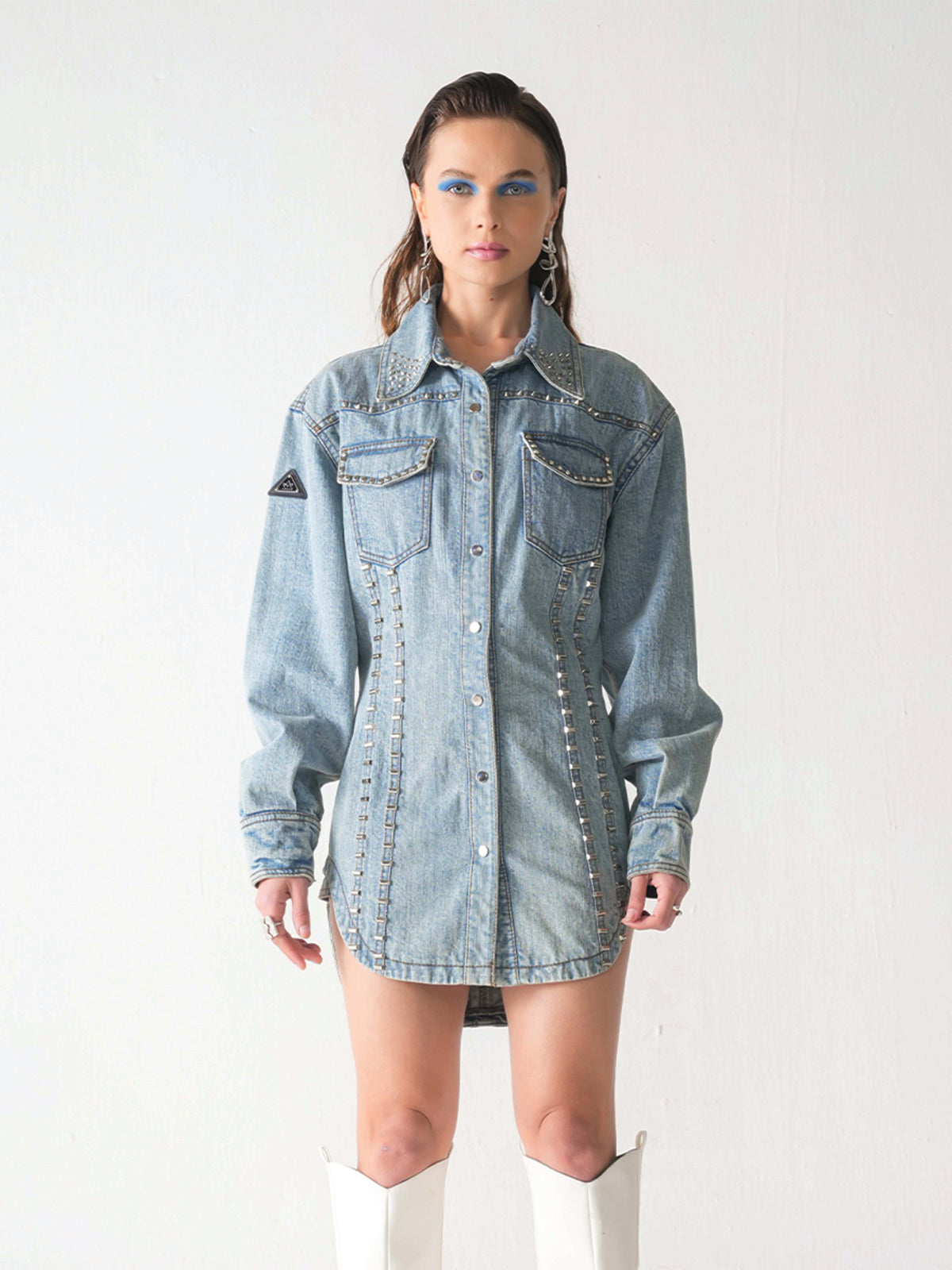 HANDE STUDDED DENIM DRESS